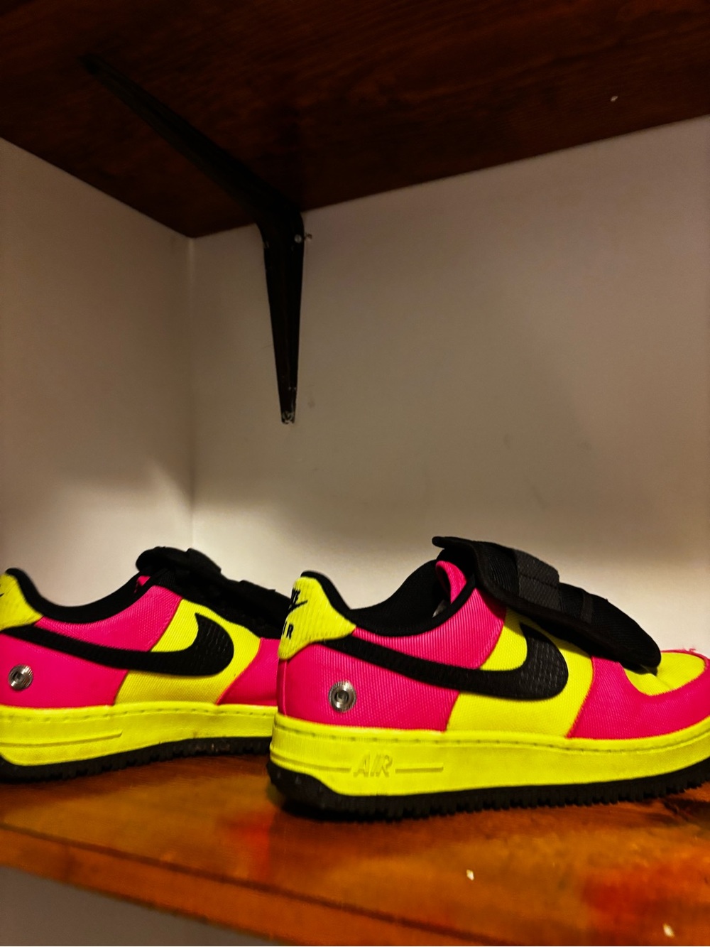 Nike Custom Air Force 1 Low-Top Sneakers in Neon Pink, Neon Yellow/Green & Black